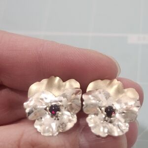 Holly Yashi Silver And Gold Fill Pansy Stud Earrings With Stone